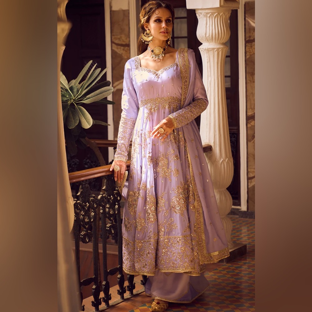 LASHKARAA Lavender Embroidered Anarkali Palazzo Set